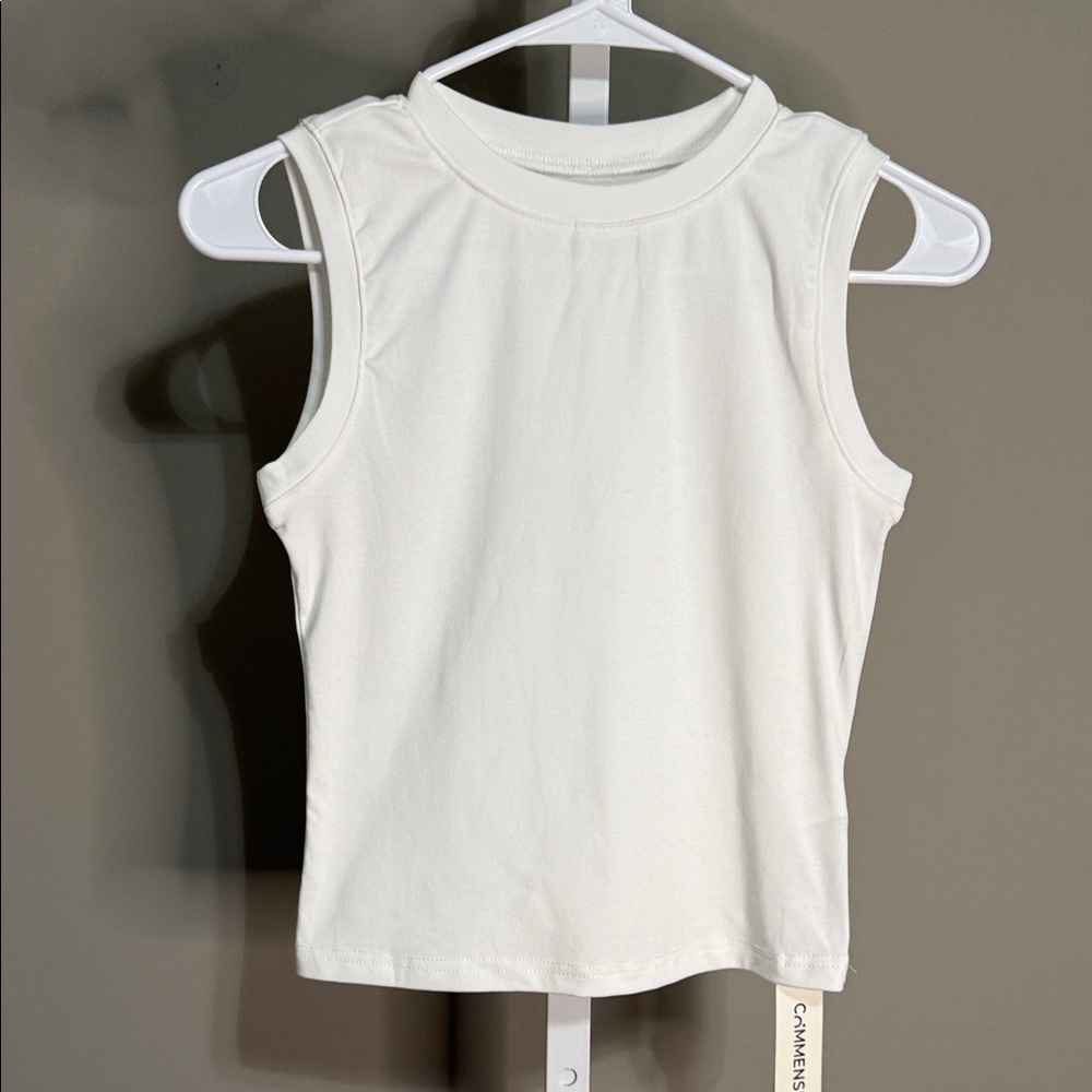Commense Sleeveless Mock‎ Neck Tank Top Size S NWT White Minimalist